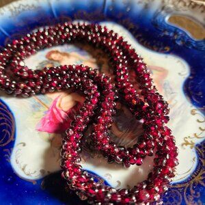 Black Cherry Garnet Beaded Long Necklace 30" 119 Grams‎